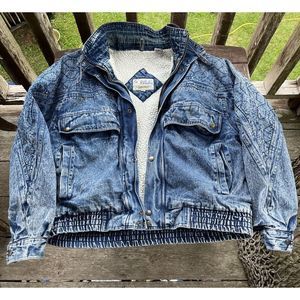 90s Jean Jacket XL Sherpa H. Valentino Blue Denim Jacket HEAVY